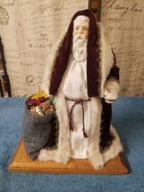 Traditional Santa Claus Maroon Velvet Cloak w/Porcelain head &amp; hands w/toy sack - £34.17 GBP