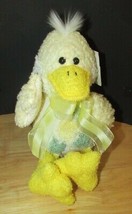Wal-mart Ribbed Chenille duck Yellow green flower tummy Plush Stuffed Bow +tags - £7.77 GBP