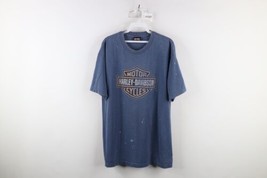 Vintage 90s Harley Davidson Mens Large Thrashed Spell Out Big Logo T-Shirt Blue - £38.89 GBP