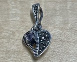 Vintage Sterling Silver Purple Stone Heart Pendant Charm Estate Fine Jew... - $19.80
