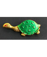 Vintage Gold tone Metal Tin Hand Painted Turtle Brooch Pin Hong Kong - £8.29 GBP
