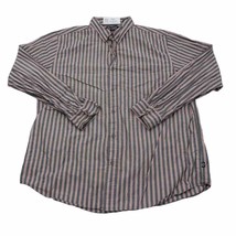Chaps Shirt Mens XL Red Grey Button Down Collar Long Sleeve Stipe Woven Cotton - £19.45 GBP