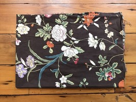Vintage 70s Dark Brown Asian Style Floral Fabric Quilting Remnant 51.5” x 37.5” - £19.51 GBP