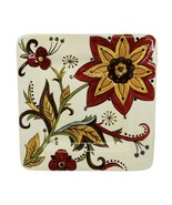 Pier 1 Imports Carynthum Square 9&quot; Salad Plate Floral Red Gold Brown Cre... - £9.20 GBP