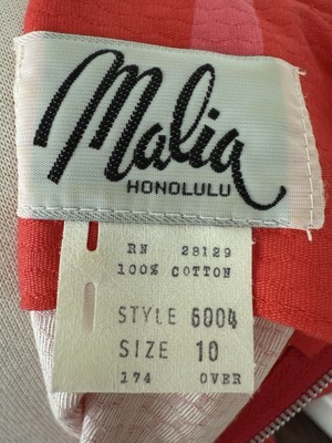 Vtg Malia Honolulu Maxi Dress Bright Pink White Butterfly Retro Tiki Boho Sz 8 Item image 11