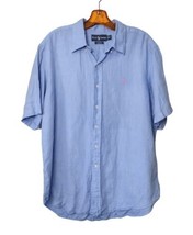 Ralph Lauren All Linen Classic Fit Mens Button Shirt Size XL Blue Embroidered  - £17.82 GBP