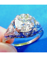 Earth mined Diamond Sapphire Art Deco Engagement Ring 2 carat Platinum S... - $26,610.42 CAD