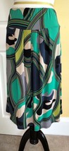 CHELSEA &amp; THEODORE Green/Blue Retro Print Stretch Knit Pleated Skirt (M) - $14.60