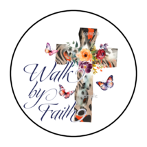 30 Walk By Faith Floral Cross Envelope Seals Stickers Labels Tags 1.5&quot; Round - £5.96 GBP