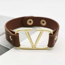 Europe Fashion Leather Bracelet Wrap All-Match OL V Word Wide Bracelet For Women - £10.50 GBP