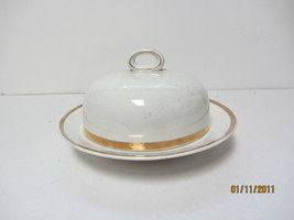 VINTAGE BUFFALO POTTERY COVERED CHEESE DIP OR SOUP BOWL GOLD STRIPE - £7.85 GBP