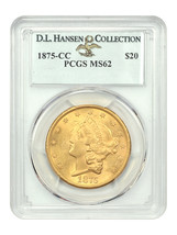 1875-CC $20 PCGS MS62 ex: D.L. Hansen - $19,096.88