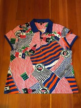 Womens Lauren Ralph Lauren Colorful Nautical Print Graphic Polo Shirt Si... - $23.75