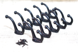 10 Cast Iron Black School Style Coat Hooks Hat Hook Rack Hall Tree Acorn... - $39.31 CAD