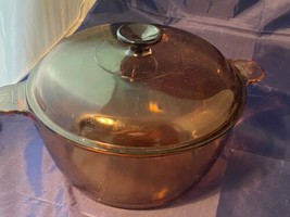 Corning Ware Visions Amber Glass 4.5 L Stock Pot Dutch Oven USA with Lid 5 Qt - £70.71 GBP
