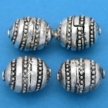 Bali Oval Barrel Antique Silver Plated Beads 11.5mm 18 Grams 4Pcs Approx. - £5.61 GBP