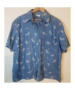 Villager Sport VINTAGE Snap BUTTON Short Sleeve Paisley Denim Top Women ... - $20.35 CAD