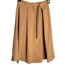 Bless Pleated Midi Swing Skirt M Camel Brown Belted Waist Zip Korean Fas... - £74.60 GBP