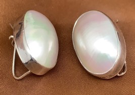 NAKAI NAVAJO 925 Silver Mother of Pearl Non Pierced Earrings Hook Closure VTG - £68.72 GBP