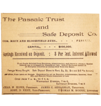 1895 Passaic Trust &amp; Safe Deposit Bank Victorian Advertisement New Jerse... - $28.18 CAD