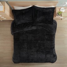 Full/Queen Black Soft Sherpa Faux Fur 3-Piece Comforter Set with Pillow Shams - £135.18 GBP