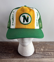 Minnesota North Stars Snapback Baseball Hat Green White Yellow Stripes AJD Vtg - £46.54 GBP