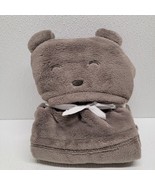 Carters Brown Gray Bear Sherpa Hooded Baby Blanket 28&quot; x 40&quot; New 2012 - $44.45