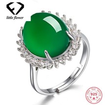 Silver S925 Emerald Jade Rings Green Chalcedony Gemstone jewelry Turquoise Oval  - £13.98 GBP