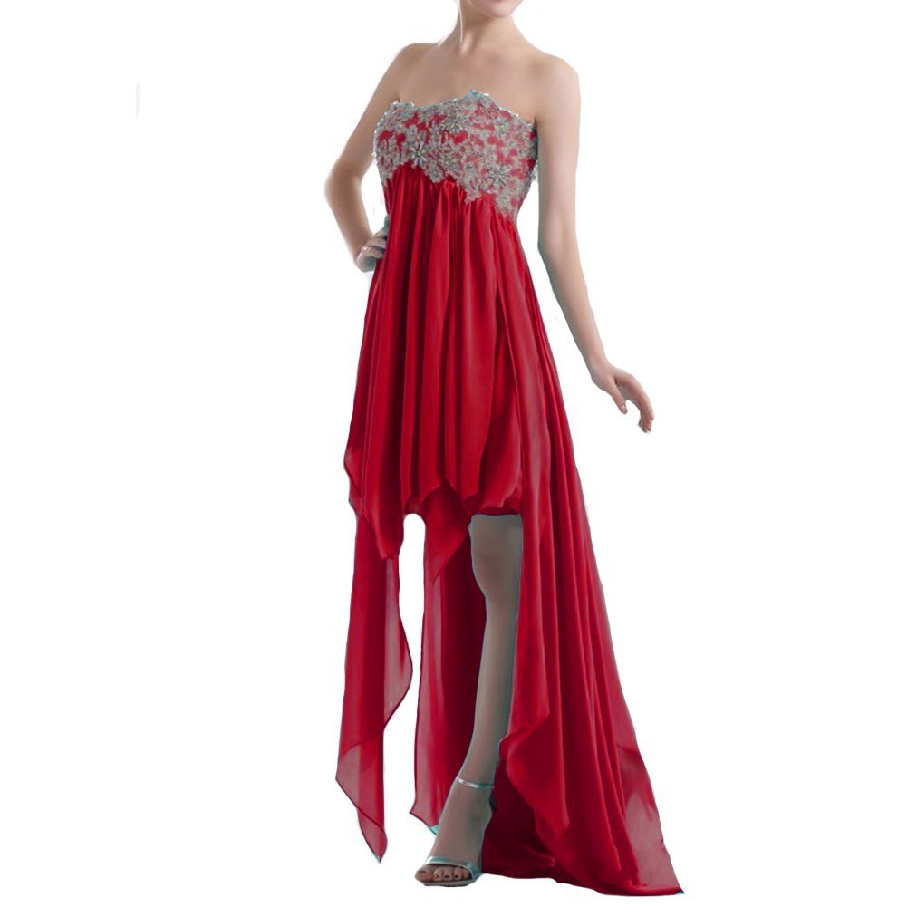 Kivary Women's Beaded High Low Ruffles Chiffon Simple Prom Party Homecoming Dres