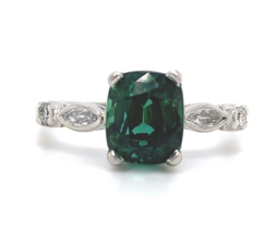 Platinum 3.24ct Green Genuine Natural Tourmaline Ring Jewelry (#J5715) - £1,711.38 GBP