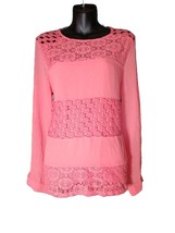 Calvin Klien Women&#39;s Top Bloues Long Sleeve Embroidered Peach Long Sleeve Pink M - £26.16 GBP
