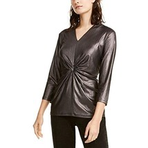 MSRP $70 Alfani Womens Metallic Twist Front Blouse Black Size Large - £9.20 GBP