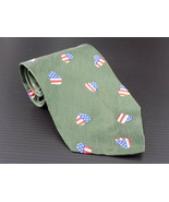 MENS SILK NECK TIE by STRUCTURE Green w/ American Flag Hearts  - £7.38 GBP