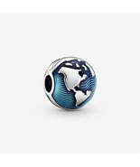 S925 Sterling Silver Blue Globe Clip Charm,Fit for Pandora Charm,Gift fo... - $19.13 CAD