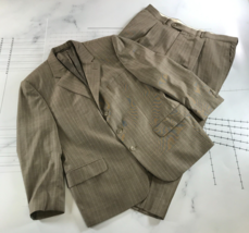 Jack Victor Suit Mens 43S Jacket 39x23 Pants Beige Pinstripes Wool Three Button - £109.61 GBP