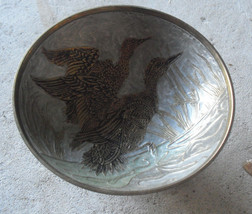Vintage Brass Elevated Bowl with Embossed Flying Mallards 2&quot; Tall - £22.86 GBP