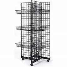 Only Hangers 4 Way Gridwall Display w/ Casters &amp; 12 Baskets- Black - £256.64 GBP