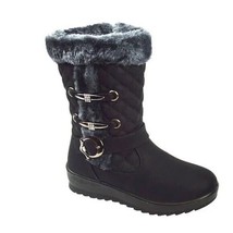 Winter Warm Black Snow Boots Women Cotton Fur Low Heel Round Head Belt Buckle - £32.47 GBP