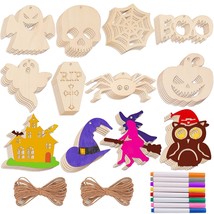 60Pcs Halloween Wooden Slices Cutouts Ornaments Diy Crafts Unfinished Pre-Drille - £27.74 GBP