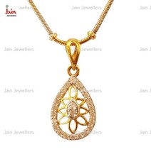 18 Kt Real Solid Yellow Gold White CZ Pear Necklace Women Pendant Without Chain - £449.28 GBP