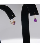 14K Yellow Gold Amethyst Purple Gemstone February Birthstone Drop Earrings - $147.19