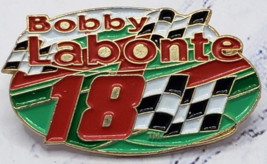 Bobby LaBonte #18 Nascar Green and Red Checkered Flag Hat Lapel Pin - £7.78 GBP