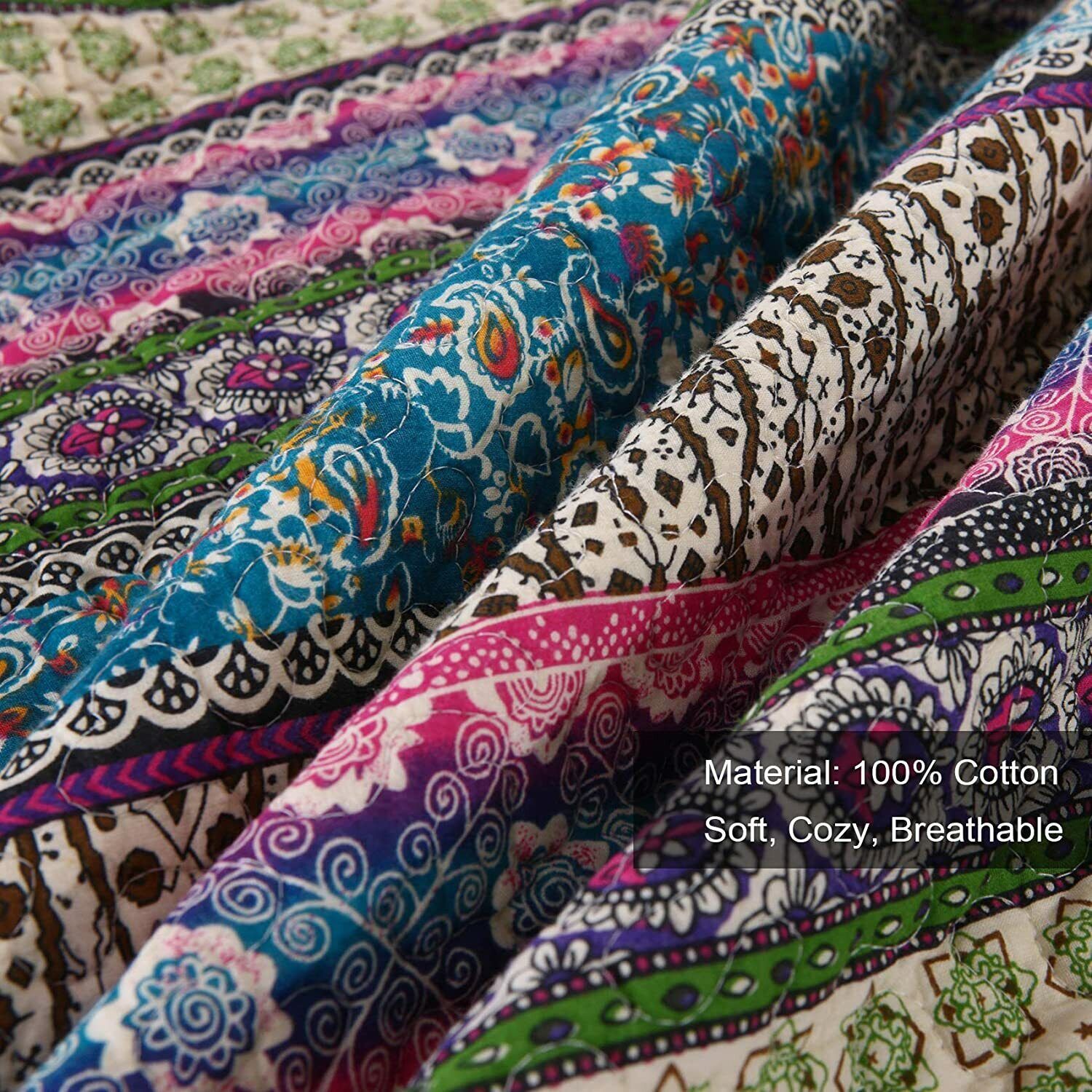 MaiuFun Cotton Bedspread Quilt & Shams Queen/Full 90x98"Blue & Purple Brand new Item image 3