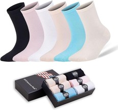 Bamboo Crew Socks for Women Size 6-9 Seamless Reinforced Toe 6 Pairs with Gift B - $24.50