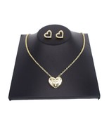 18k Layered Real Gold Filled Necklace &amp; Earrings big Heart Cross  kids s... - $368.19 MXN