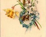 Easter Greetings Daffodils Wreath Cattails Embossed UNP Unused DB Postca... - $10.84