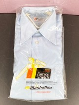 Manhattan Dress Shirt Men&#39;s Size 15 3 Cort SB Blue Fashion Stretch Flex 20 1970s - £19.35 GBP
