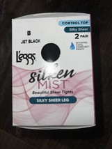 L&#39;eggs Silken Mist 2 Pair Women&#39;s Tights Hose Jet Black Control Top Cool... - £10.07 GBP