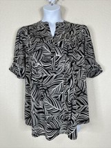 NWT Cocomo Womens Plus Size 1X Blk /Wht Leaves Pocket V-neck Top Elbow Sleeve - $29.69