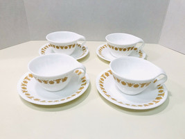 Corelle Vintage 1970’s Butterfly Gold Set Of 4 Cup &amp; Saucer Sets By Corning Ware - £13.76 GBP